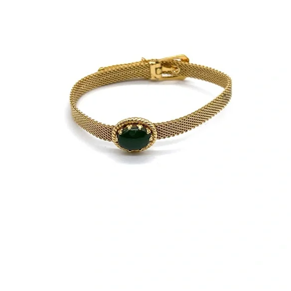 Vintage Jade with Gold Tone Mesh Bracelet - Picture 2 of 4